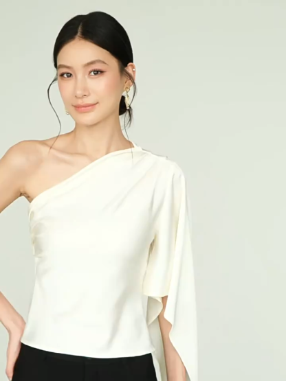 Reenus Flowy Hem One Shoulder Satin Top