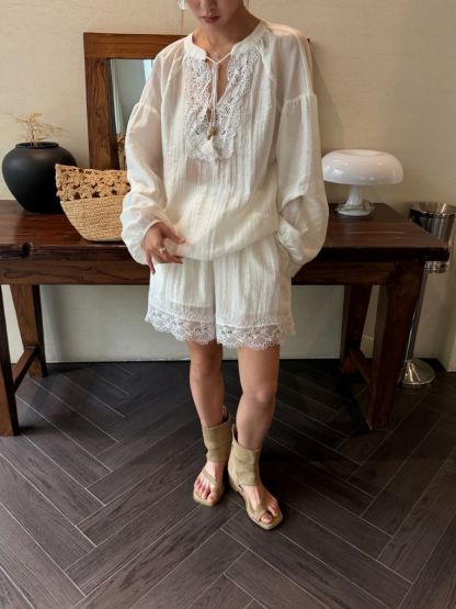 Perry Tencey Blend Lacey Trim Top & Shorts Set