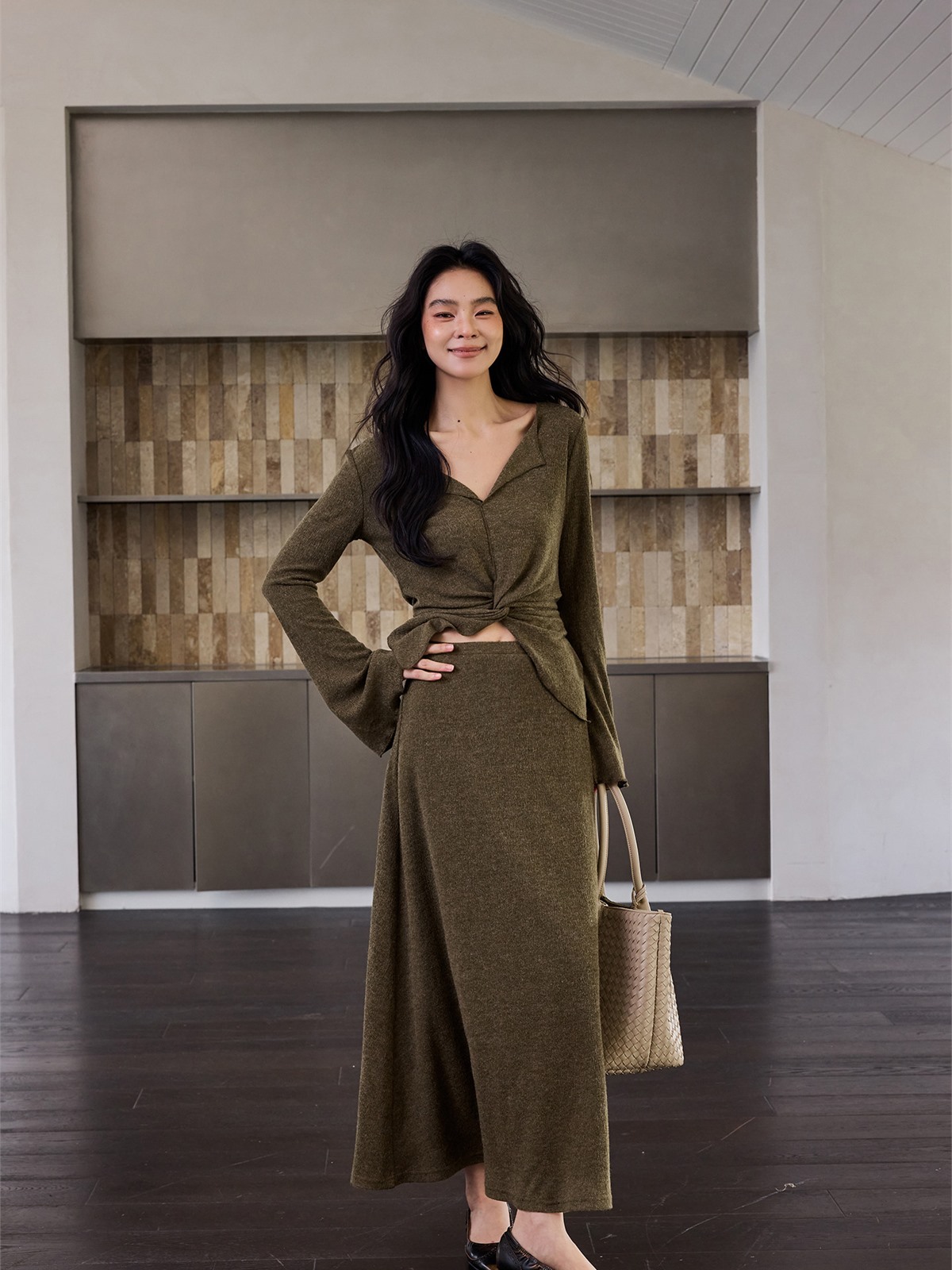 Hermia Ribbed Long-Sleeve Knit Top & Skirt (Sold Separately)