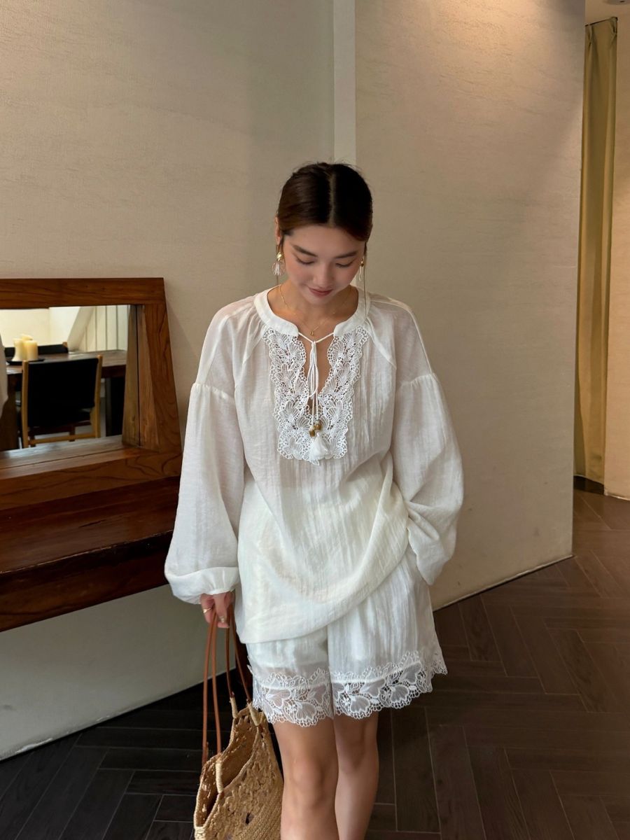 Perry Tencey Blend Lacey Trim Top & Shorts Set