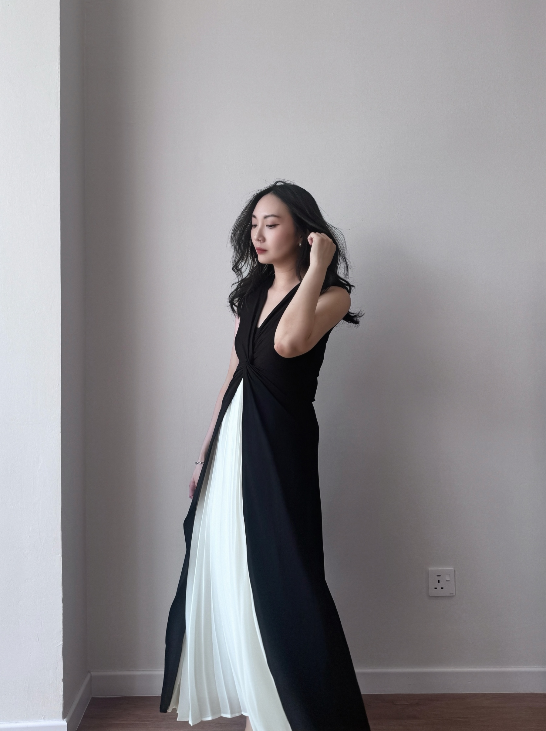 Channy Two-Piece Front Twist Color Block Maxi Dress