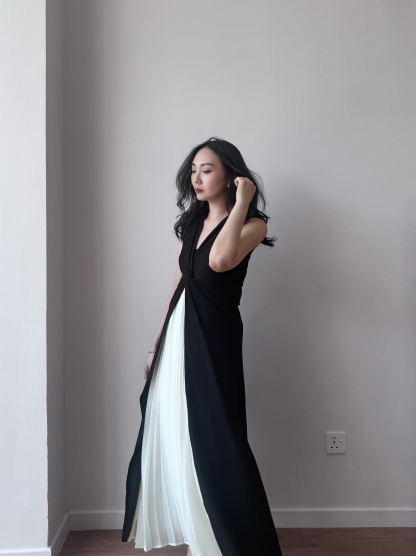 Channy Two-Piece Front Twist Color Block Maxi Dress