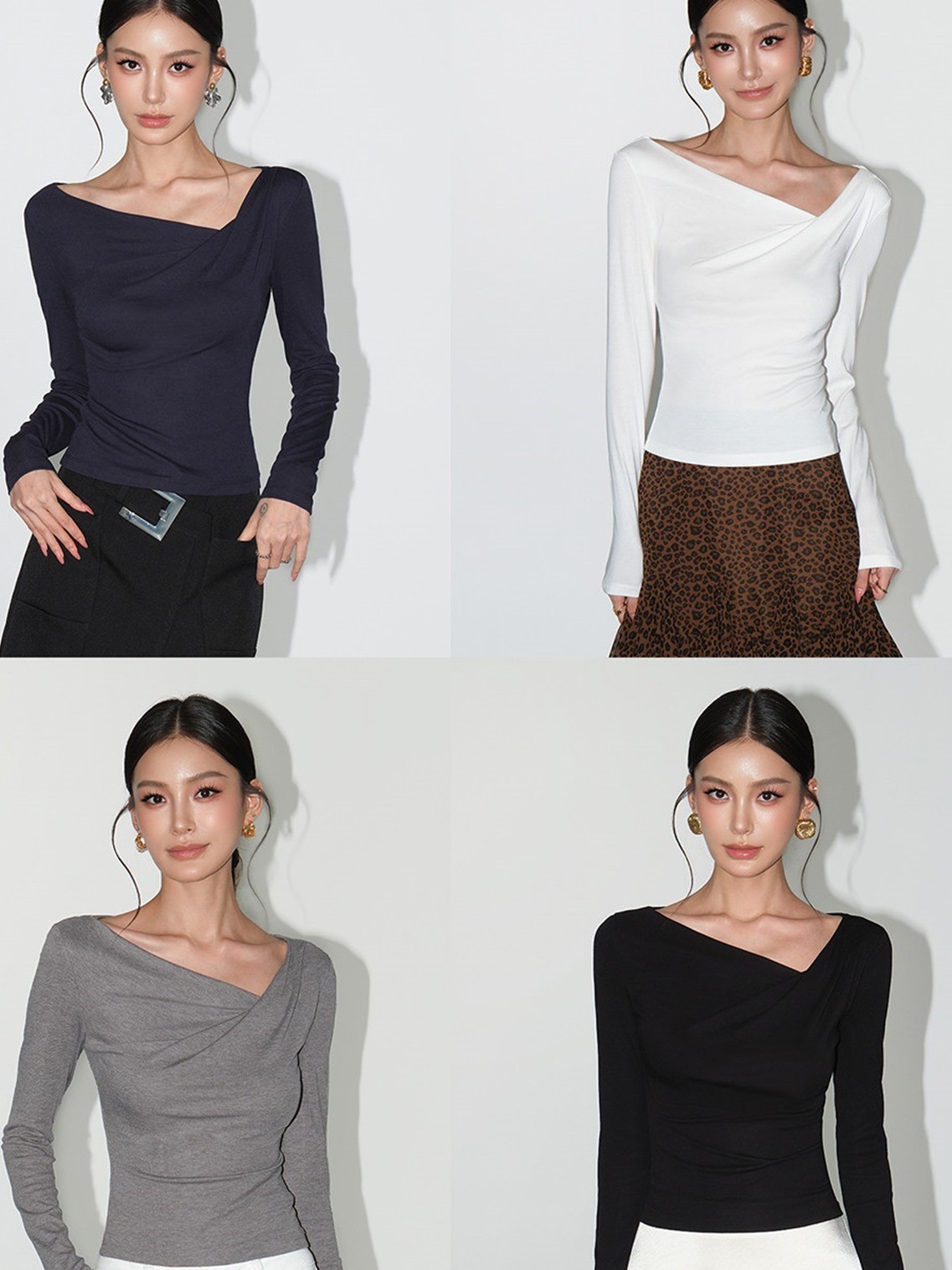 Larissa Asymmetric Ruched Long-Sleeve Top