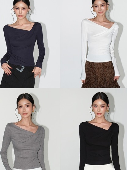 Larissa Asymmetric Ruched Long-Sleeve Top