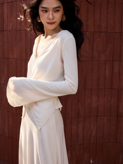Hermia Ribbed Long-Sleeve Knit Top & Skirt (Sold Separately)