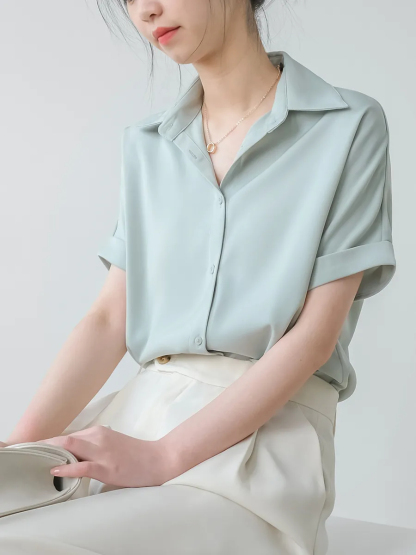 Mairea Mid Sleeve Satin Shirt-The Black Bow-