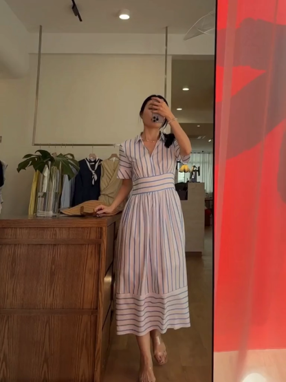 Vivianna Collar Stripe Shirt Dress