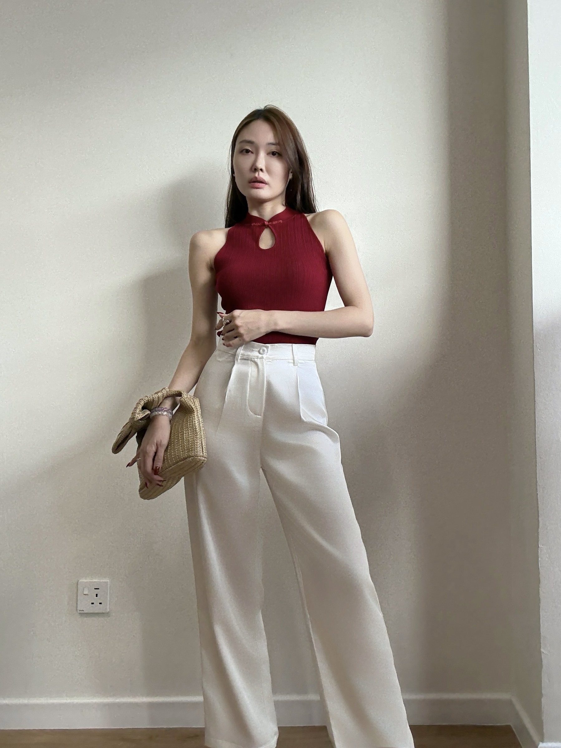 Li Yi Halter Neck Oriental Knit Top