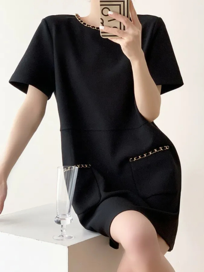Leticia Metal Chain Shift Dress-The Black Bow-