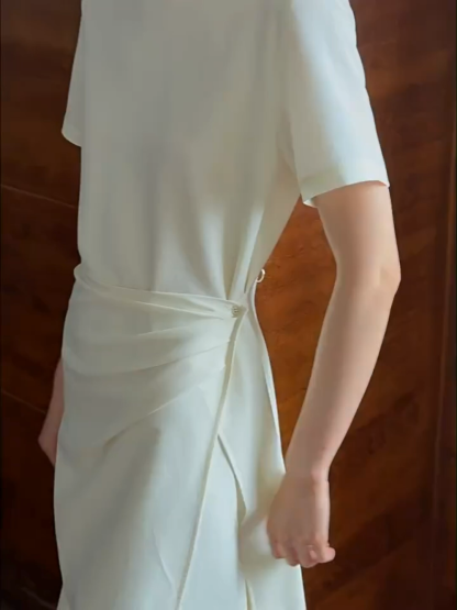 Reeze Waist Wrap Tea-Length Dress