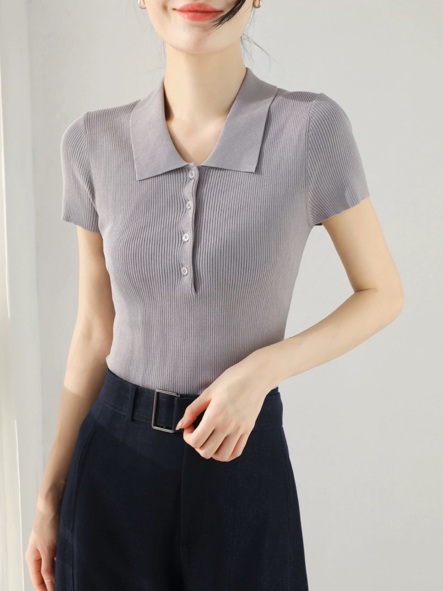 Noah Buttoned Collar Rib Knit Top