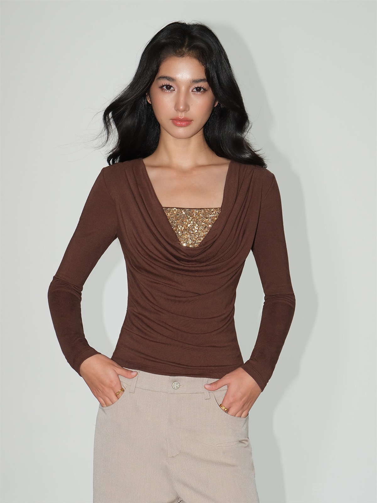 Lunara Sequin Camisole & Ruched Wrap Top