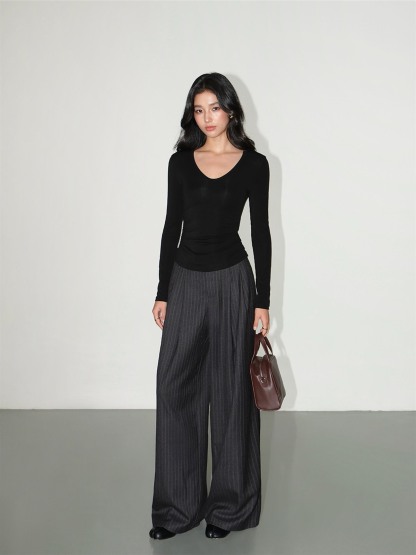 Leona Pinstripe Wide-Leg Trousers