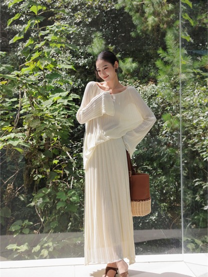 Hailey Lightweight Knit Long-Sleeve Top & Skirt (Sold Separately)
