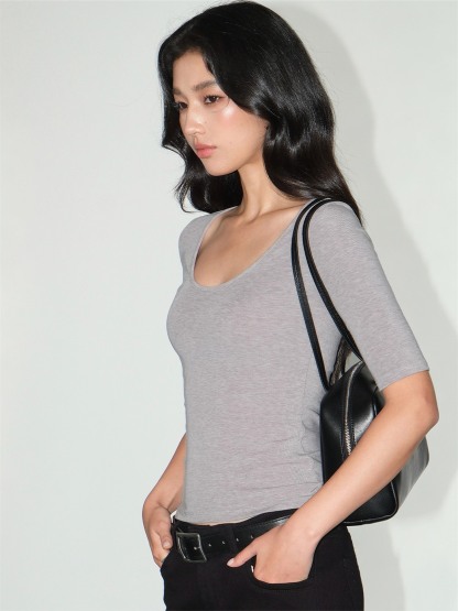 Liesel Scoop-Neck Elbow-Sleeve Top