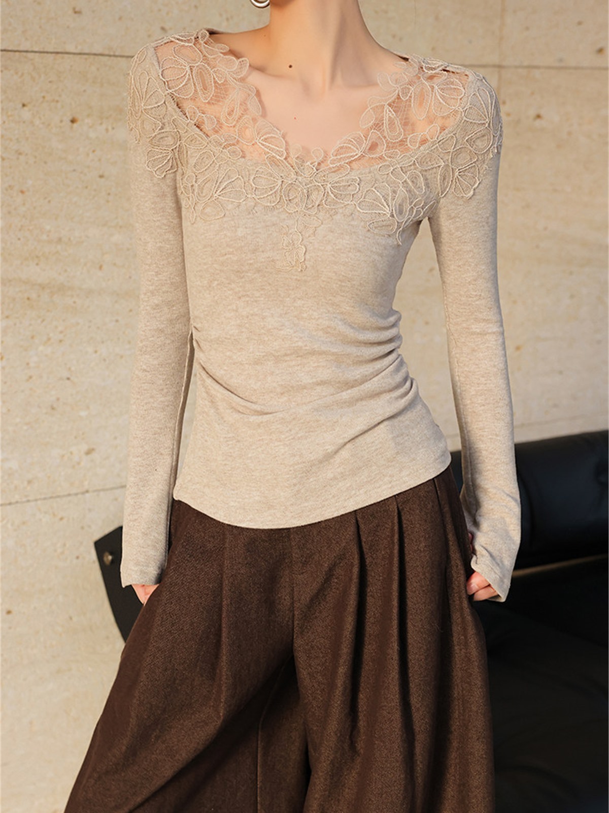 Harmony Lace-Trim Knit Top