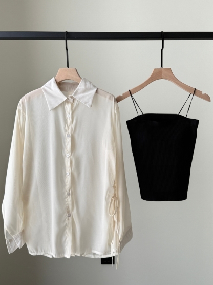 Ding Lan Pull Sting Sheer Shirt with Inner Padded Top (Rejected-Free size)-The Black Bow-