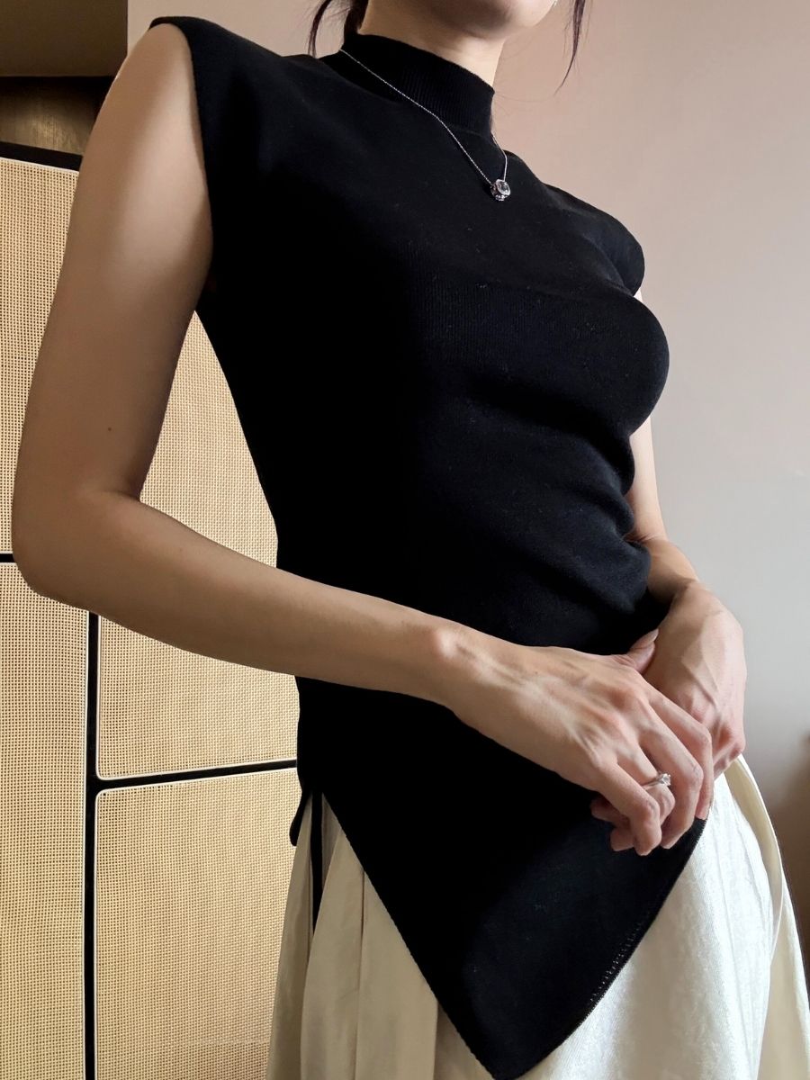Ellie High Neck Side Ruched Back Button Knit Top