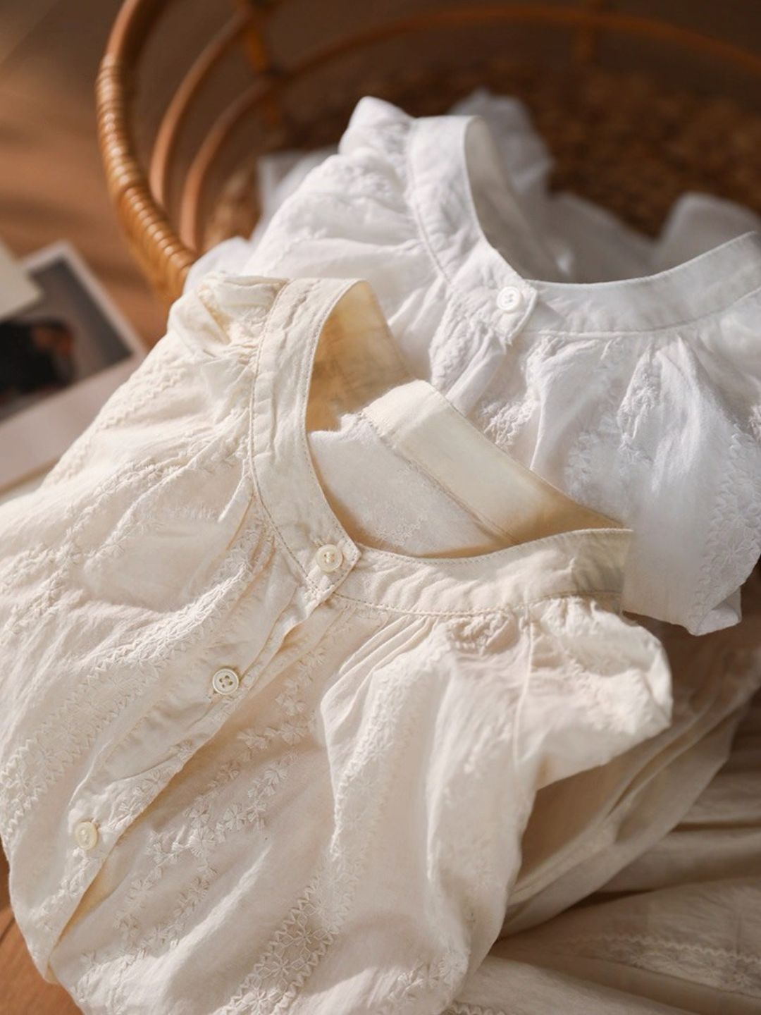 Ling Feng Stand Collar Floral Embosed Top