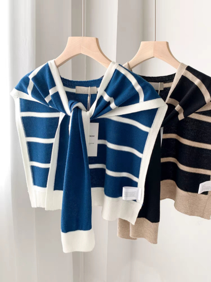 Olwin Color Block Shawl (Striped)-The Black Bow-