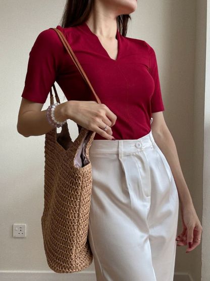 Katalynn Mid Sleeve V-Neck Knit Top