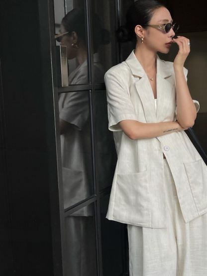Ayzel Soft Structured Vest Jacket & Wide Leg Pants Set