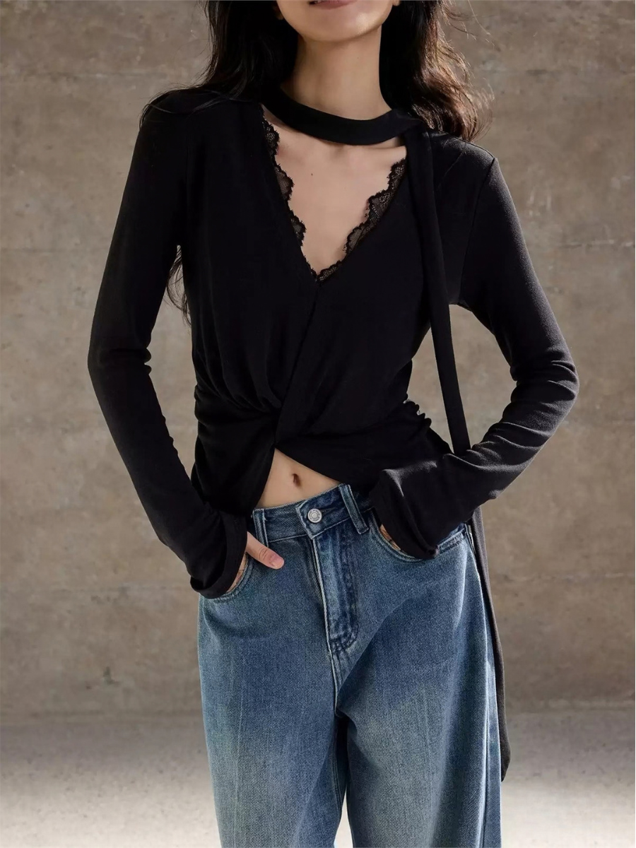 Harmony Lace-Trim Long-Sleeve Top