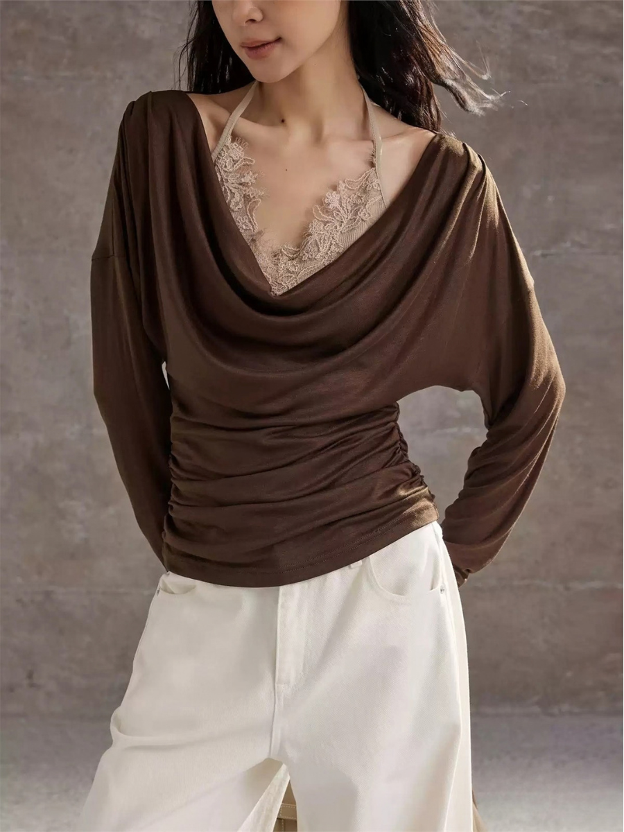 Hesty Two-Piece Halter Neck & Draped Collar Long Sleeve Top (Sold Seperately)