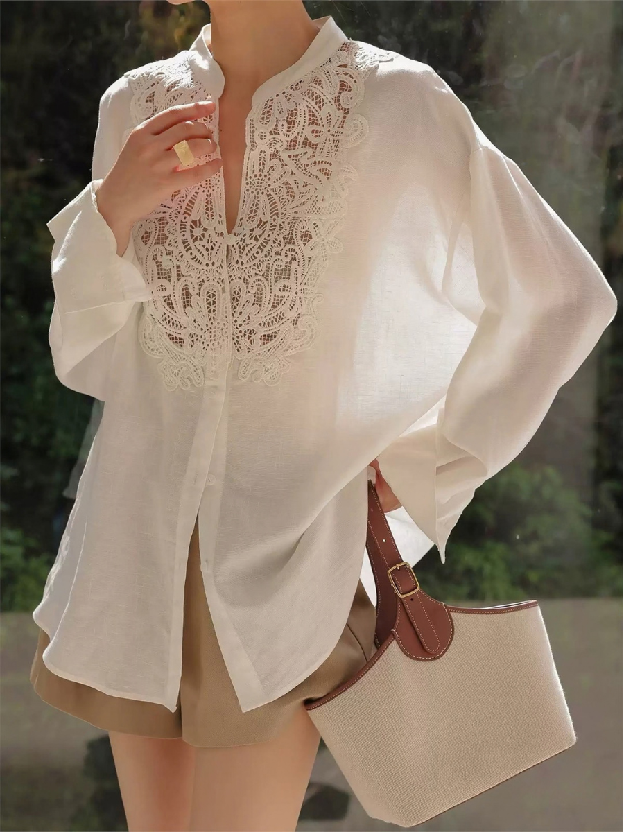 Henrietta Embroidered Lace-Panel Blouse