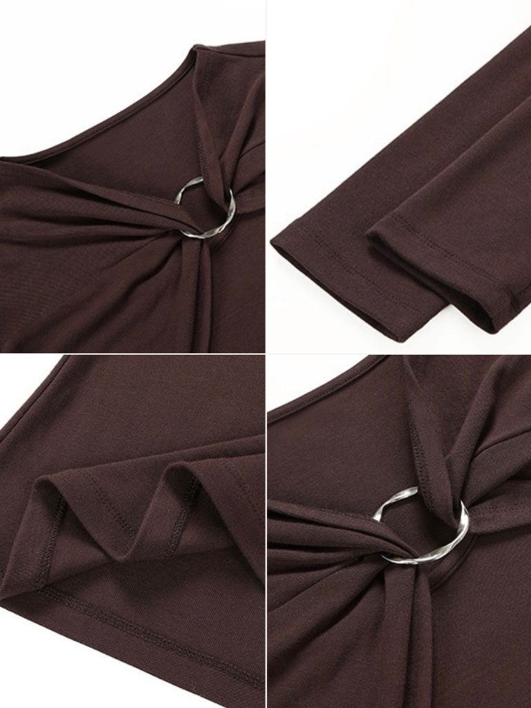 Janey Asymmetric Collar Long Sleeve Knit Top-The Black Bow-