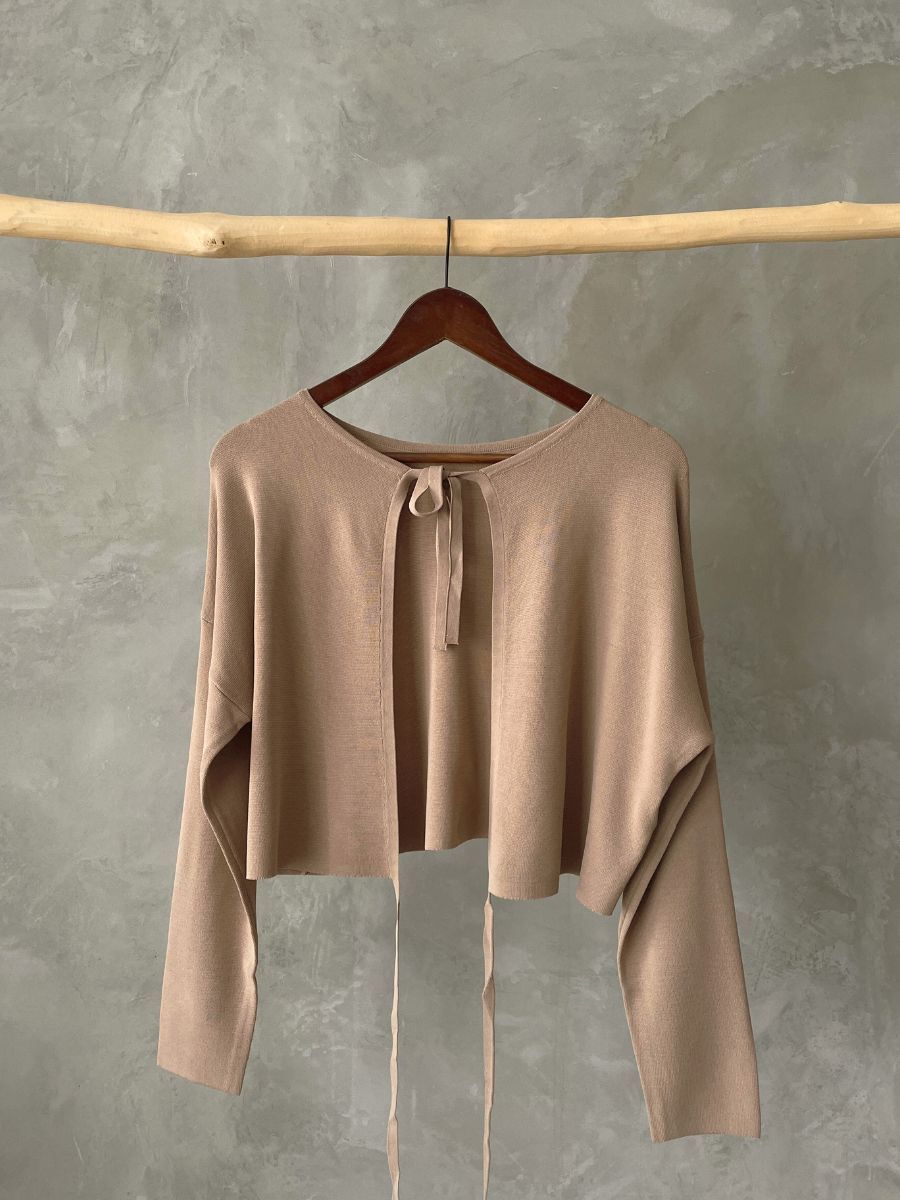Gynna Double Tie Knit Cardigan (Discounted-Free size)-The Black Bow-