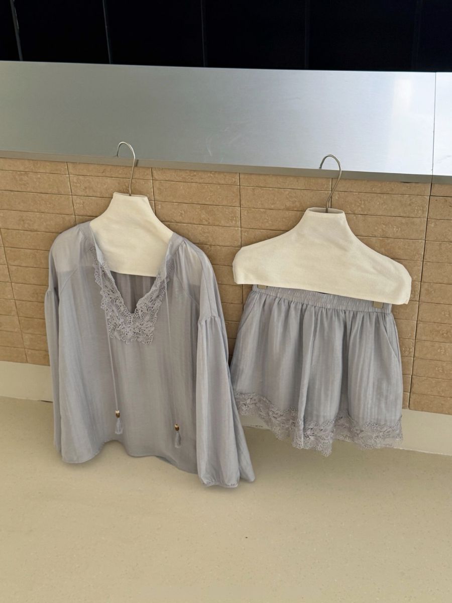 Perry Tencey Blend Lacey Trim Top & Shorts Set