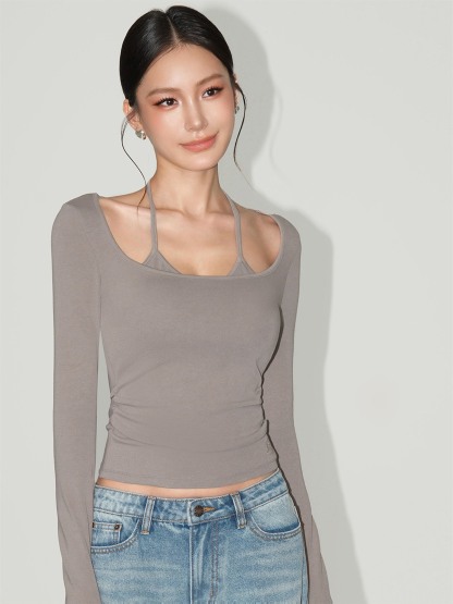 Lucinda Binding-Strap Scoop-Neck Top