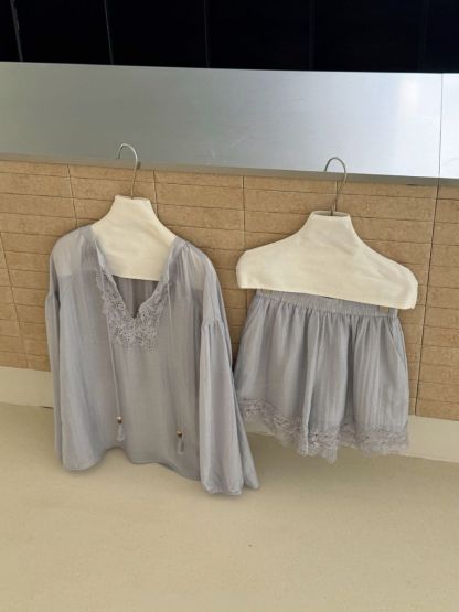 Perry Tencey Blend Lacey Trim Top & Shorts Set