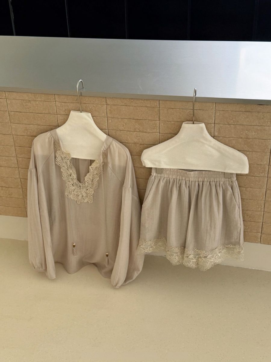 Perry Tencey Blend Lacey Trim Top & Shorts Set