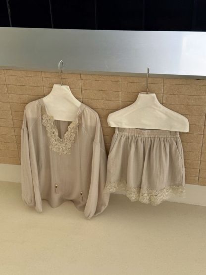 Perry Tencey Blend Lacey Trim Top & Shorts Set