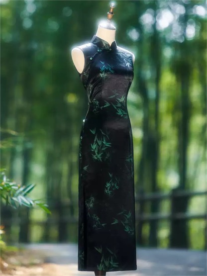 Ya Ao Bamboo Print Sleeveless Cheongsam