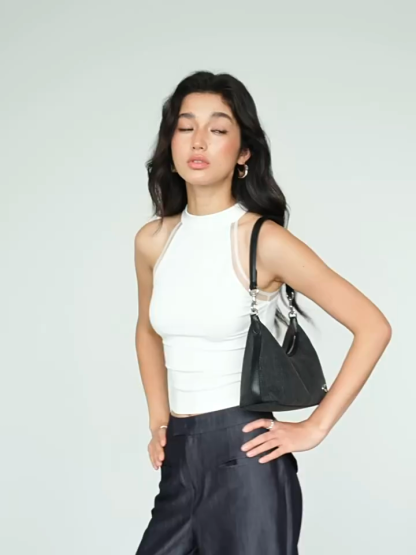 Rossa Mesh Trim Halter Neck Top