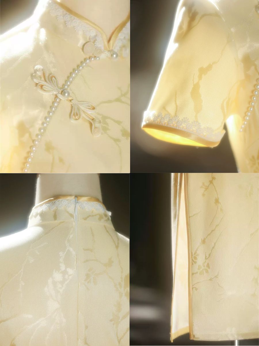 Yun Dei Botanical Jacquard Short Sleeve Cheongsam