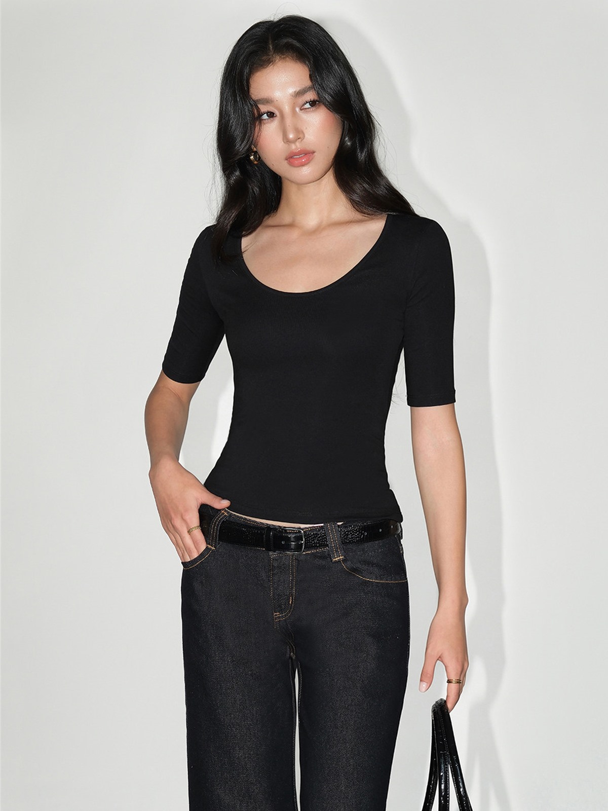 Liesel Scoop-Neck Elbow-Sleeve Top