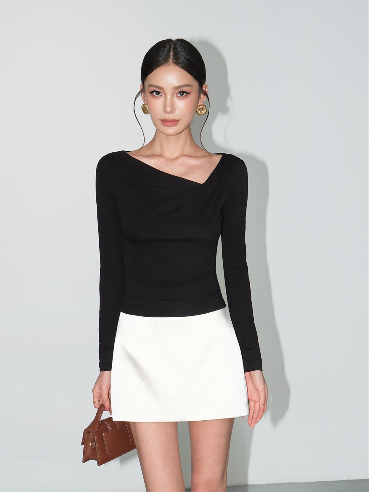 Larissa Asymmetric Ruched Long-Sleeve Top