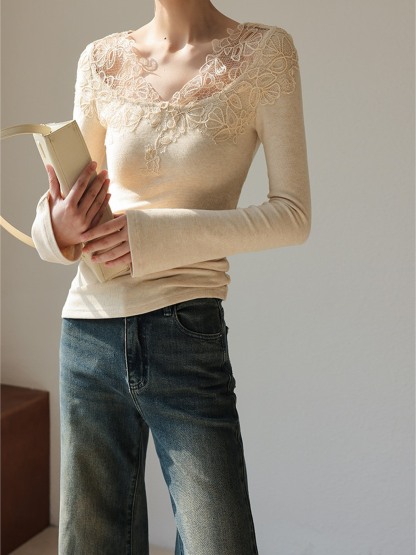 Harmony Lace-Trim Knit Top