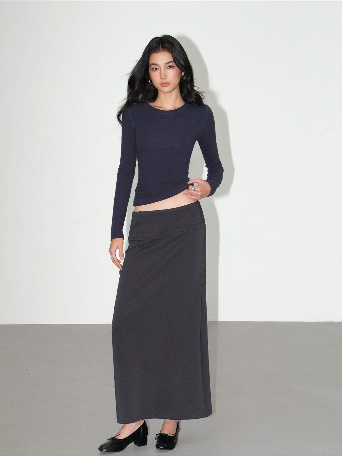Joelle Straight Cut Back Slit Midi Skirt