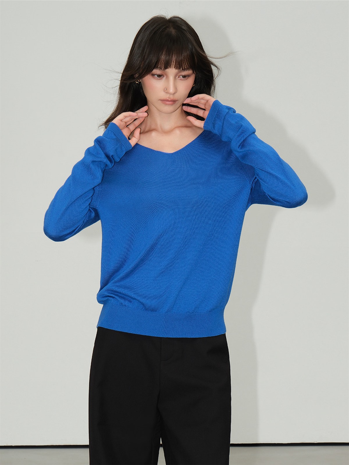 Lucienne Relaxed V-Neck Wool-Blend Knit Top