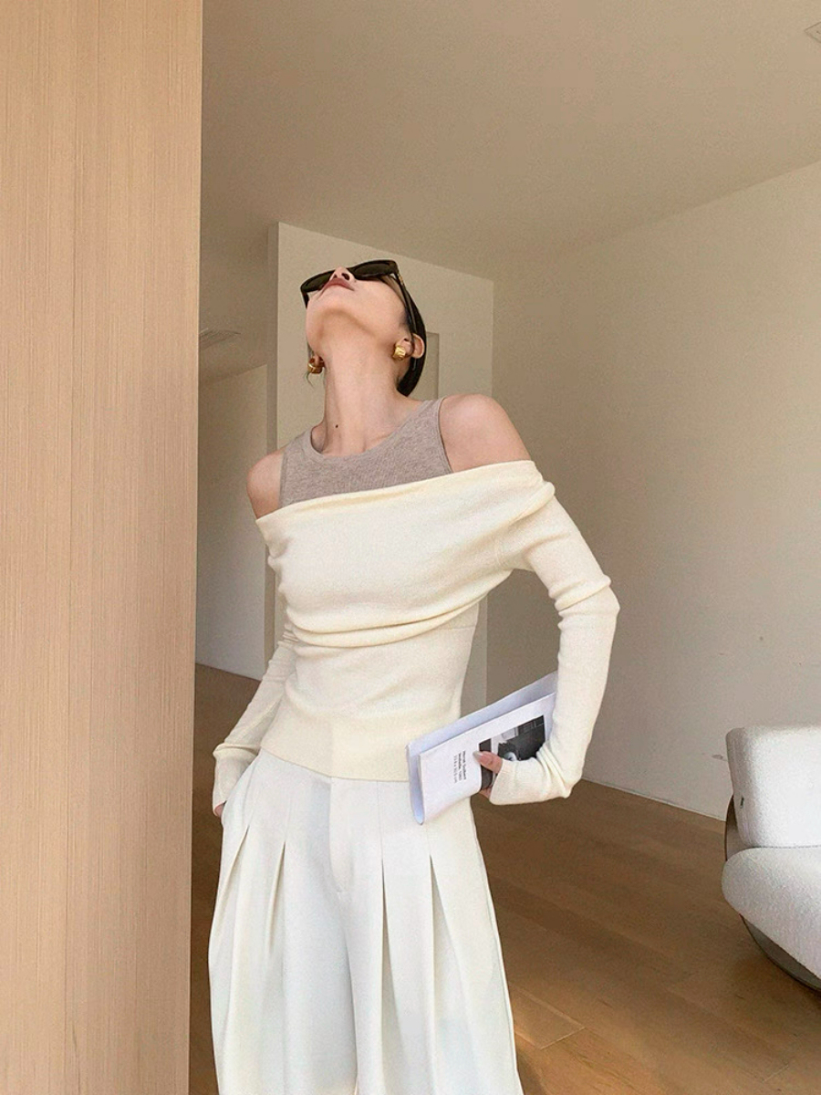 Xenay Colour Binding Fake Two Piece Knit Top