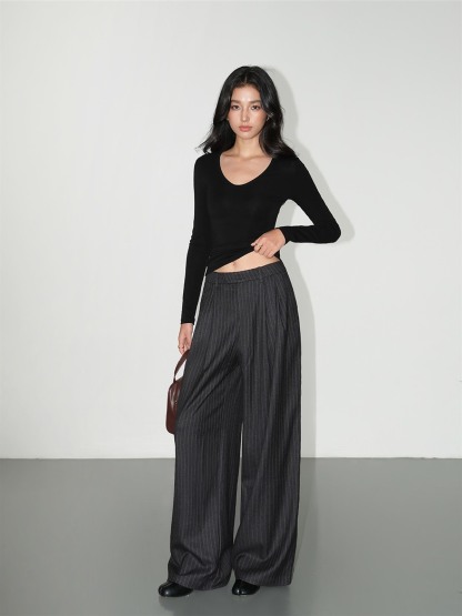 Leona Pinstripe Wide-Leg Trousers