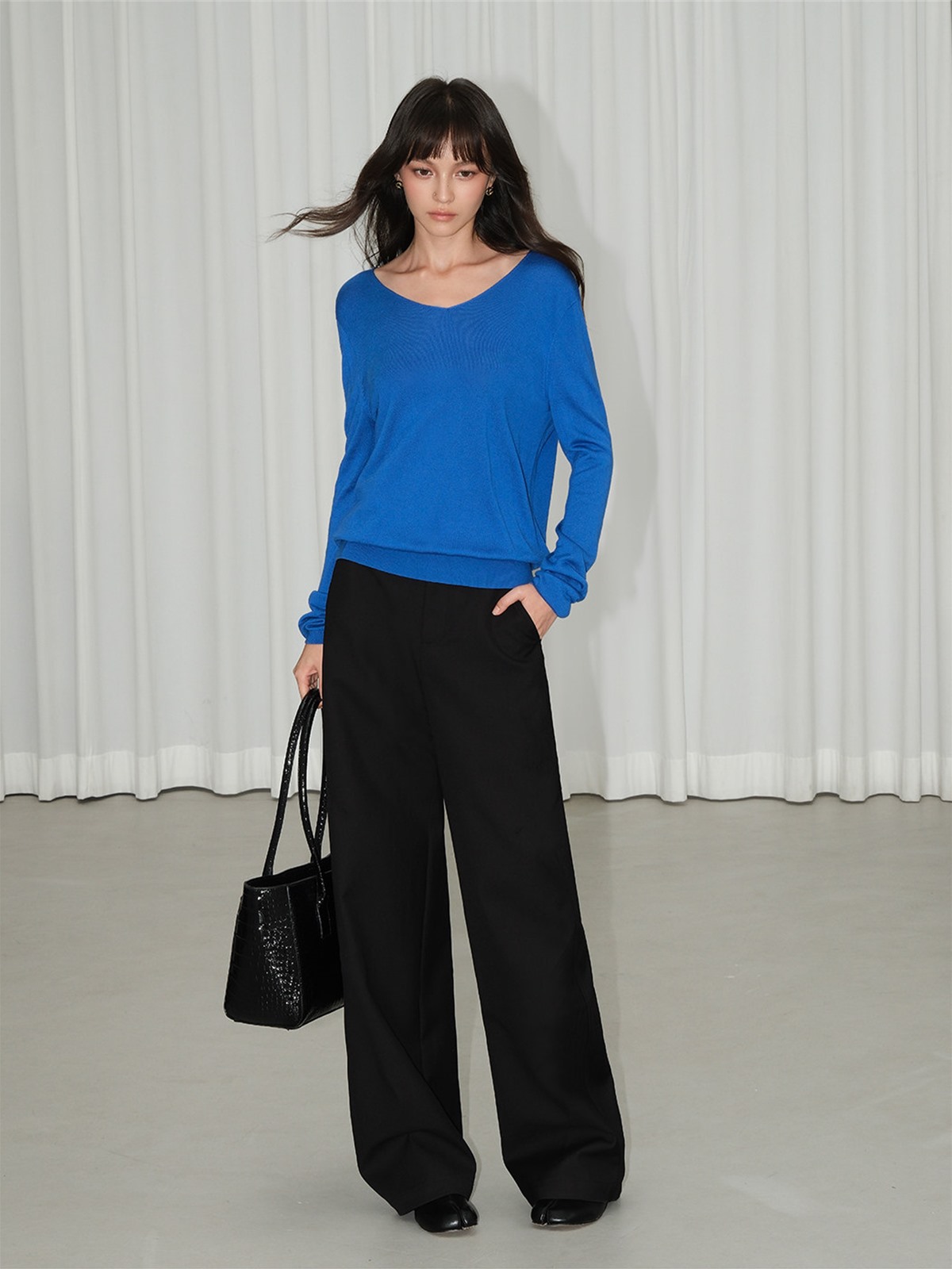 Lucienne Relaxed V-Neck Wool-Blend Knit Top