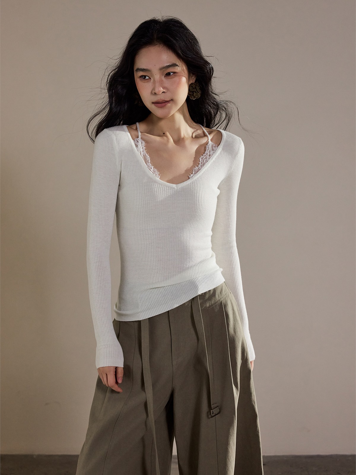 Hazel Lace-Trim Long-Sleeve Top