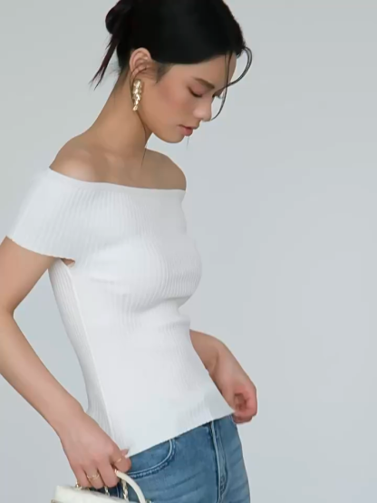 Farrah Off Shoulder Ribbed Knit Top