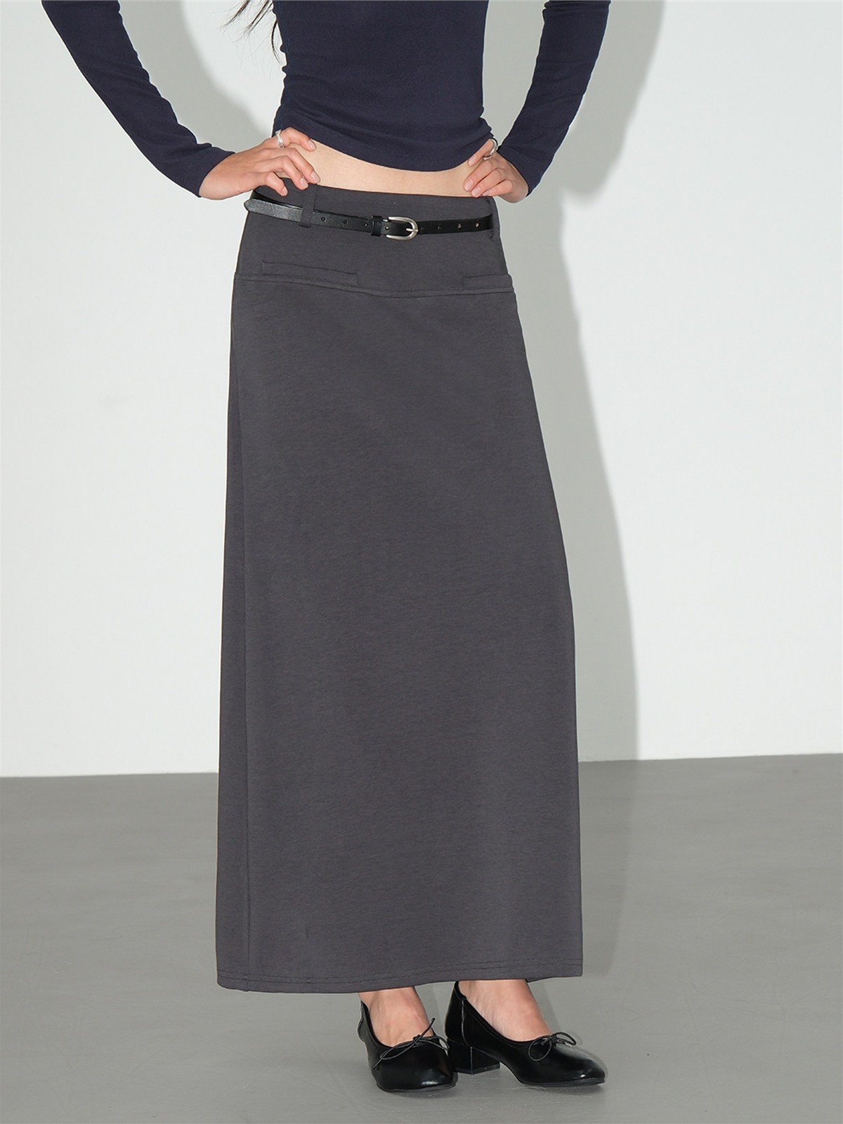 Joelle Straight Cut Back Slit Midi Skirt